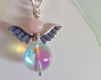 Angel Aura Rose Quartz Angel Necklace