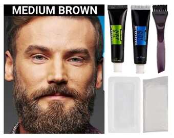 Medium Brown Beard moustache and sideburns hair dye cream-dye gray beard in minutes