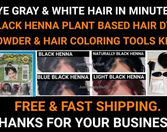 Black Henna Hair dye powder-color gray and white hair or change hair color-women and men-many colors-6 packs 60grams+hair dye tools kit