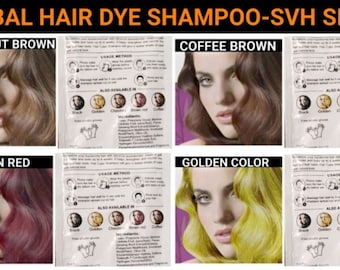 5 Pcs Coffee Brown Herbal hair dye shampoo-dye gray and white hair in minutes-plants based formula-women and men-svh series