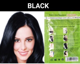 5 Sobres Champú tinte negro - fórmula a base de hierbas - colorea cabellos grises y blancos en minutos - el color dura hasta 30 días - mujeres y hombres - serie gp