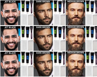 Dye gray Beard Moustache and Sideburns-black brown and blonde-long lasting permanent colors-complete beard hair dye kit