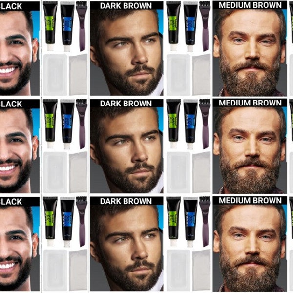 Dye gray Beard Moustache and Sideburns-black brown and blonde-long lasting permanent colors-complete beard hair dye kit