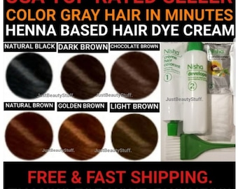 Black and Brown Henna hair dye cream-color gray and white hair in minutes-women and men-NSH SERIES