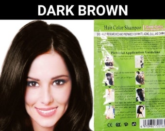 Dark Brown Herbal hair dye shampoo-dye gray and white hair in minutes-colors last up to 30 days