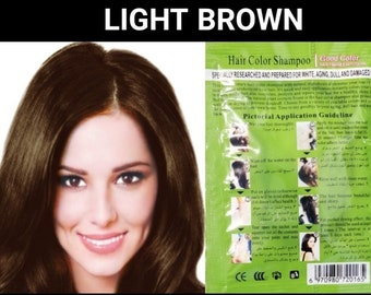 5 Sachets Light Brown herbal hair dye shampoo-color gray and white hair in minutes-color last up to 30 days-women and men-gp series