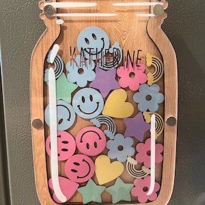 Custom Reward Jar with Tokens Classroom Teacher Star Jar Chore Chart Gifts for Kids Fridge Wood and Acrylic Printed Personalized Name