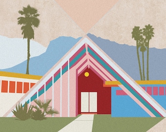 Palm Springs A-Frame PRINTABLE DOWNLOAD, Mid Century Poster, Architectural Art, USA, Minimal, Tropical, Desert Modern, Home Decor, Wall Art.