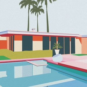 Palm Springs Pool Days Print, A4/A3, Mid Century Poster, Architectural Art, USA, Minimal, Tropical, Swimming Pool, Home Decor, Wall Art. image 2