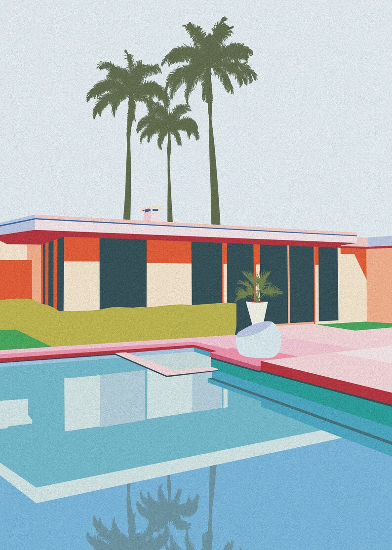 Palm Springs Pool Days Print, A4/A3, Mid Century Poster, Architectural Art, USA, Minimal, Tropical, Swimming Pool, Home Decor, Wall Art. image 2