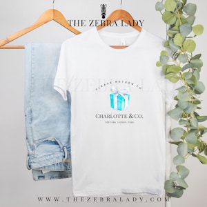 Breakfast at Tiffany's Please Return to Personalized Little Blue Box, Bella Canvas Unisex T-Shirt, Tee