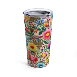 Mexican Flowers Embroidery Style Beach Towel, Pool Towel Fashion towel,  Mexico Flowers Tumbler 20oz