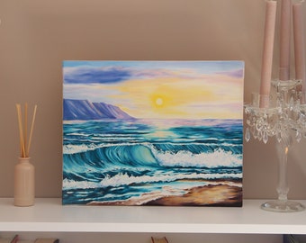 Sunset at the beach, original oil painting