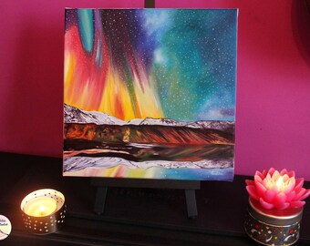 Aurora borealis, northern lights, original oil painting on canvas