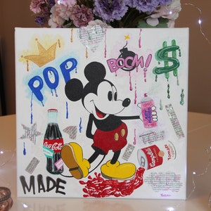 Mickey Mouse  graffiti modern pop art inspired painting, original Mickey Mouse painting, mixed media art on a 30x30cm canvas