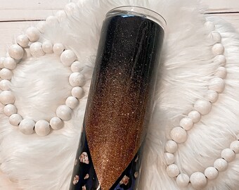 READY TO PERSONALIZE | Navy and Rose Gold Leopard 20 oz Glitter Epoxy Tumbler | Gift for her