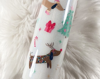 Dachshund Christmas Glitter Tumbler | Weenie Dog Tumbler | Doxie Tumbler | Gift