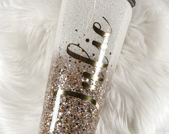 Ivory and Gold Ombré Glitter Epoxy Tumbler
