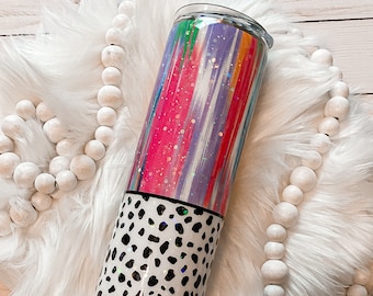 Brushstroke and Black and White Spot Glitter Tumbler | Gift | Travel Mug