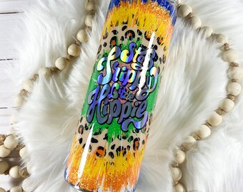 Stay Trippy Little Hippie Tye Die Glitter Tumbler | Gift