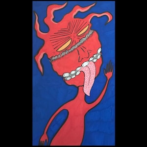 ORIGINAL- 6&quot; x 10.5&quot; Red Paint Pen Monster/Creature Illustration