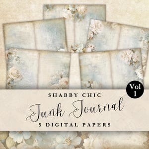 Pagina del diario vintage floreale Shabby Chic 11 x 8,5, carta digitale per scrapbooking Shabby Chic, carta per scrapbooking digitale Vintage Blue