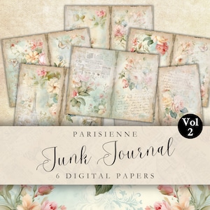 Diário digital para impressão Shabby Chic, papel floral, francês, parisiense, página de diário digital para itens essenciais, diário para impressão Shabby Chic, itens essenciais