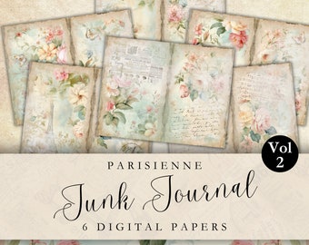 Shabby Chic Printable Junk Journal Digital Paper Floral French Parisian Digital Journal Page Ephemera Shabby Chic Printable Journal Ephemera