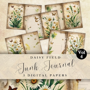 Vintage Gänseblümchen Printable Journal Seite 8.5x11 Digital Junk Journal Kit Ephemera Papierhandwerk Shabby Chic Gänseblümchen Printable Papier für Junk Journal