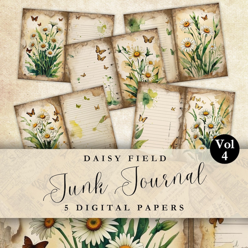 Vintage Daisy Printable Journal Page 8.5x11 Digital Junk Journal Kit ...