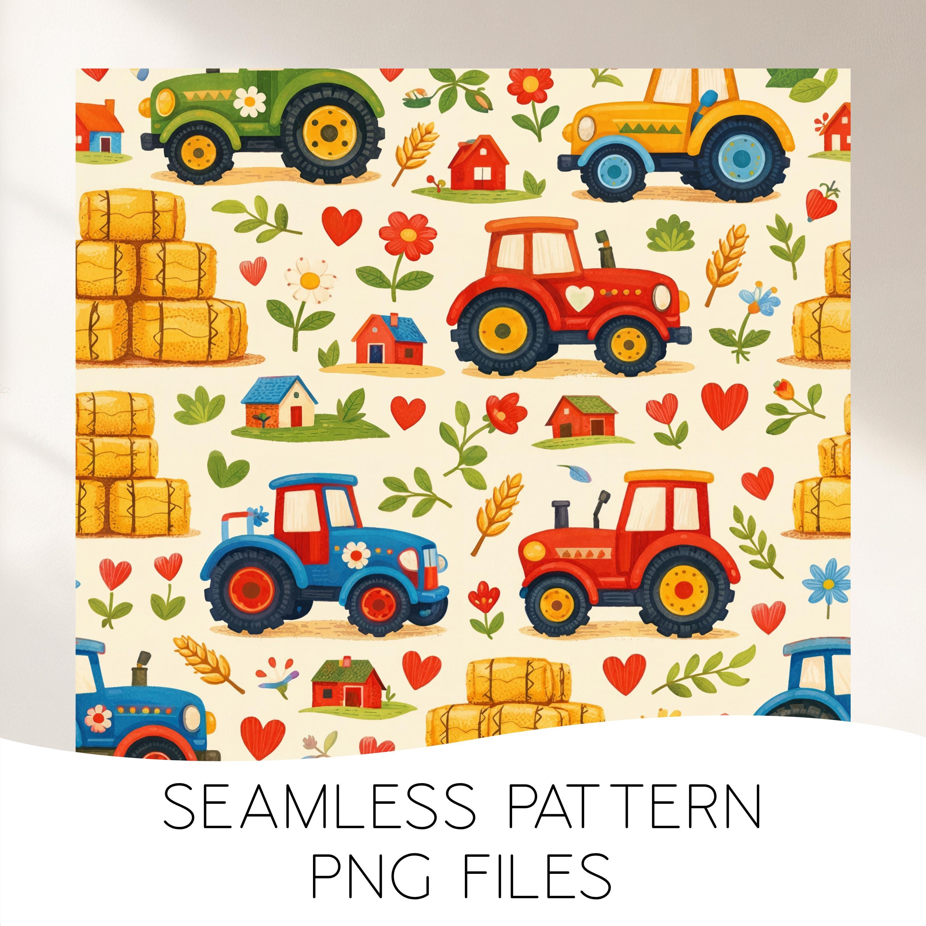 Farm Tractor Seamless Pattern PNG Kids Farm Vehicles Pattern Tractor ...