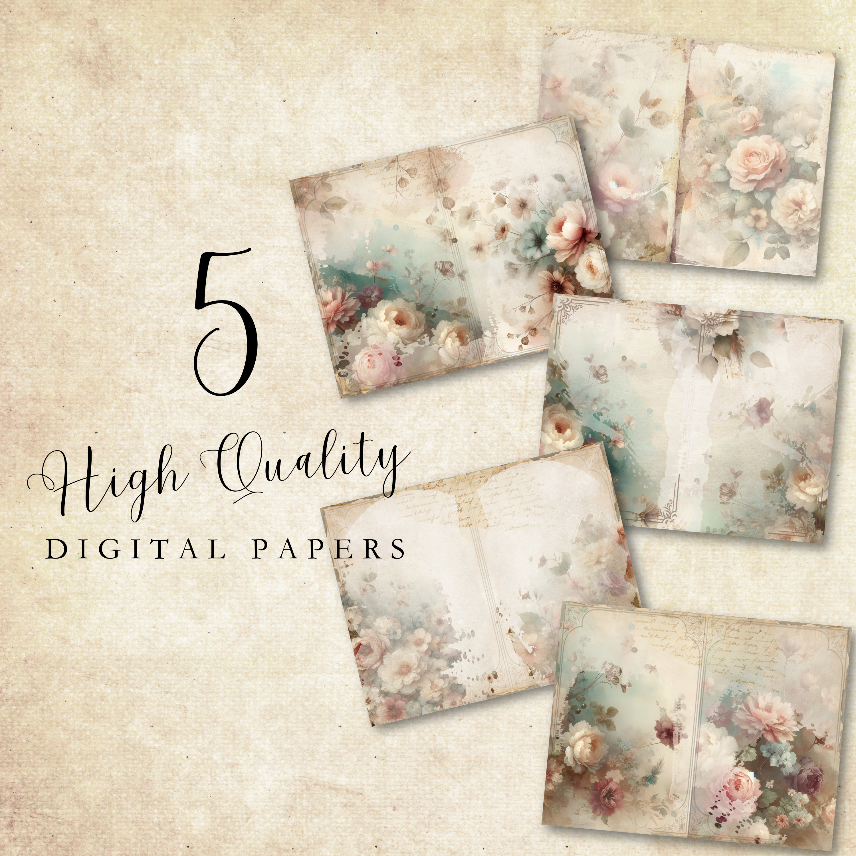 Shabby Chic Digital Paper for Junk Journal Page for Shabby Chic Junk ...