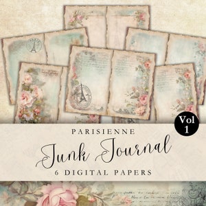 Página de diario basura parisino Shabby Chic de 11 x 8,5 Página de diario basura imprimible Efímera Papel de álbum de recortes digital Shabby Chic Página de París vintage