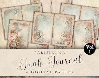 Shabby Chic Parisian Junk Journal Page 11 x 8.5 Printable Junk Journal Page Ephemera Shabby Chic Digital Scrapbook Paper Vintage Paris Page