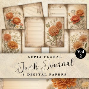 Rustikale botanische linierte Journalseite bedruckbare Vintage-Blumen-Papier mit gealterter Textur Ringelblume Ephemera für Scrapbooking und Journaleinsätze