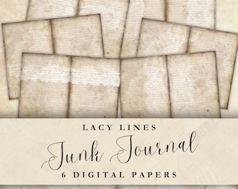 Shabby Chic Lined Junk Journal Page 11 x 8.5 Printable Junk Journal Page Ephemera Shabby Chic Digital Scrapbook Paper Lined Page