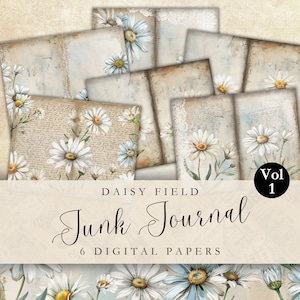 Daisy Journal Kit Digitales Junk Journal Seiten 11x8,5 Printable Ephemera Shabby Chic Papier für Scrapbooking Digital Paper Junk Journal Craft