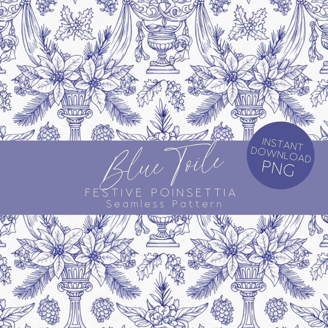 Blue Toile De Jouy Winter Seamless Pattern Chinoiserie Nordic Digital ...