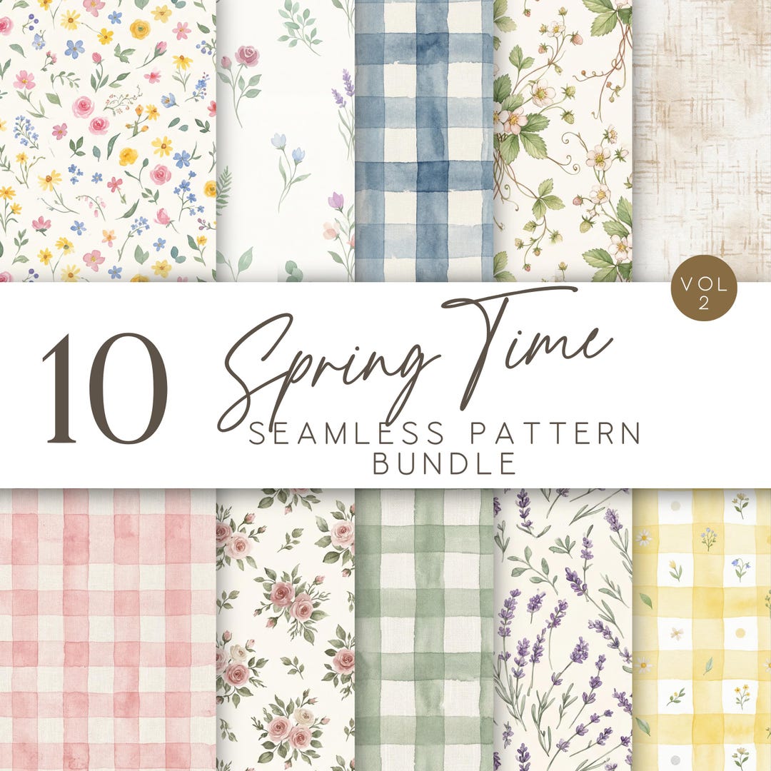 Watercolor Spring Floral Seamless Patterns Cottagecore Digital Paper ...