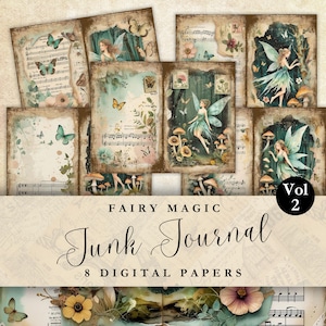 Lot de papiers lunatique pour journal féerique vintage fée Collage page aquarelle imprimable Grunge éphémères fantastiques ensemble de papiers de scrapbooking