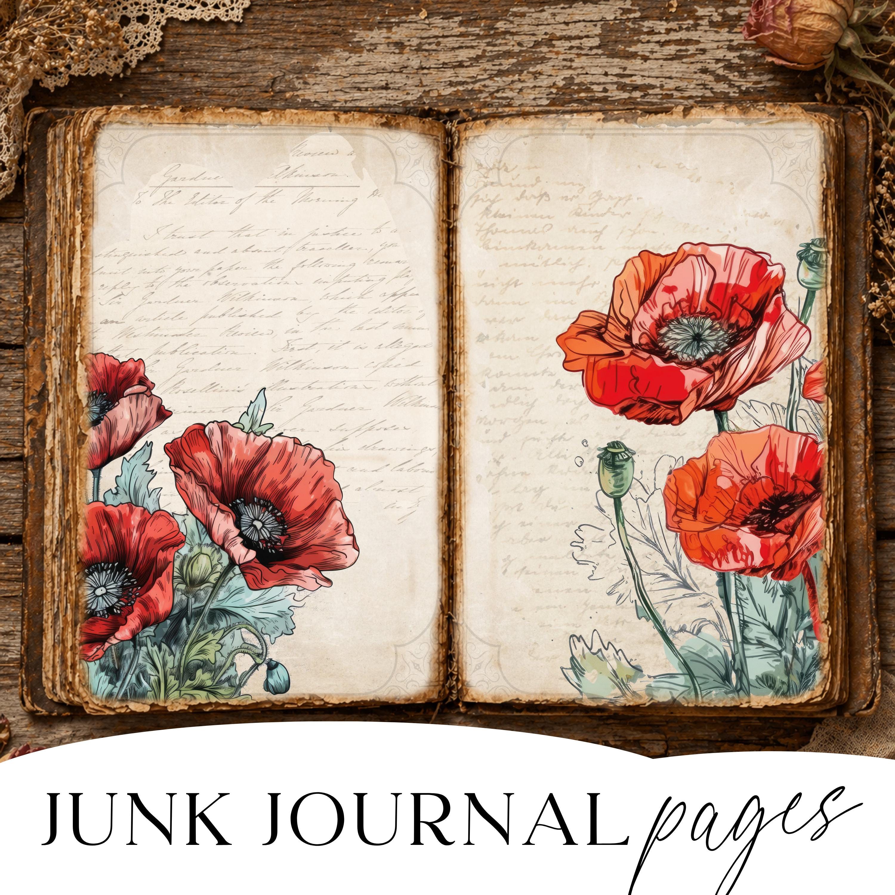 Vintage Poppy Flower Digital Paper Bundle Printable Page for Junk ...