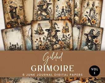 Vintage Witch Junk Journal Pages Gothic Grimoire Digital Papers Halloween Ephemera Kit Printable Journal Kit Witchy Scrapbook Paper