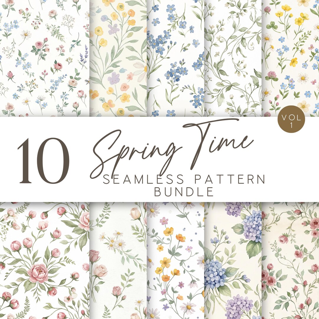 Spring Floral Seamless Patterns Watercolor Flower Digital Paper ...