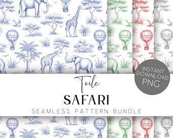 Toile de Jouy Safari Seamless Pattern Set Chinoiserie Nursery Digital Paper Printable Fabric Background Bundle NT1