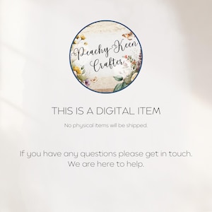 May include: A digital item announcement with the text "Peachy Keen Crafter" in a circular floral design. The text "THIS IS A DIGITAL ITEM" is below the logo, followed by a statement that no physical items will be shipped.