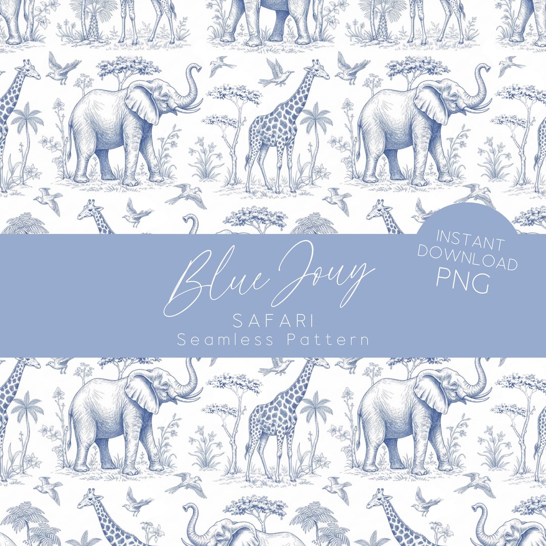 Safari Blue Toile De Jouy Seamless Pattern Chinoiserie Nursery Digital ...