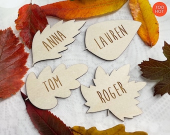 Wooden Thanksgiving Place Cards, Personalized Gifts With Magnets, Autumn Leaves with Names, Autumn Holiday, Thanksgiving Table Custom Decor