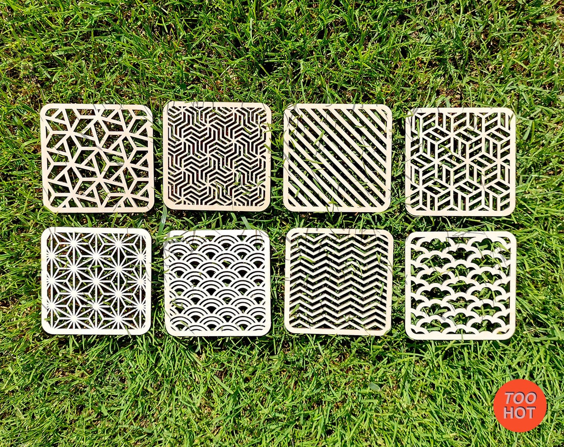 Laser Cut Coasters Geometric Coasters Wooden Coaster Etsy