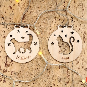 Adorno de gato personalizado, adorno cortado con láser, adorno navideño de gato, regalo de gato, adorno de gato de madera