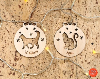 Gepersonaliseerde kattenornament, lasergesneden ornament, kattenkerstornament, kattencadeau, houten kattenornament